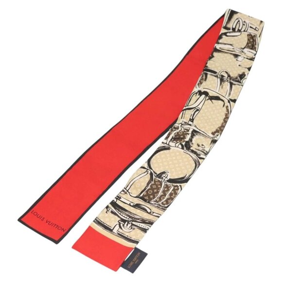 LOUIS VUITTON Bandeau Trunk Scarf Silk Beige M73964 LV Auth - Picture 5 of 6